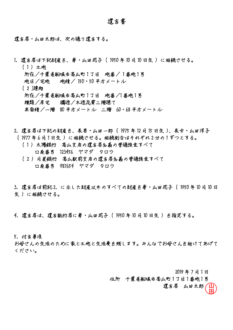 自筆証書遺言　全文自筆