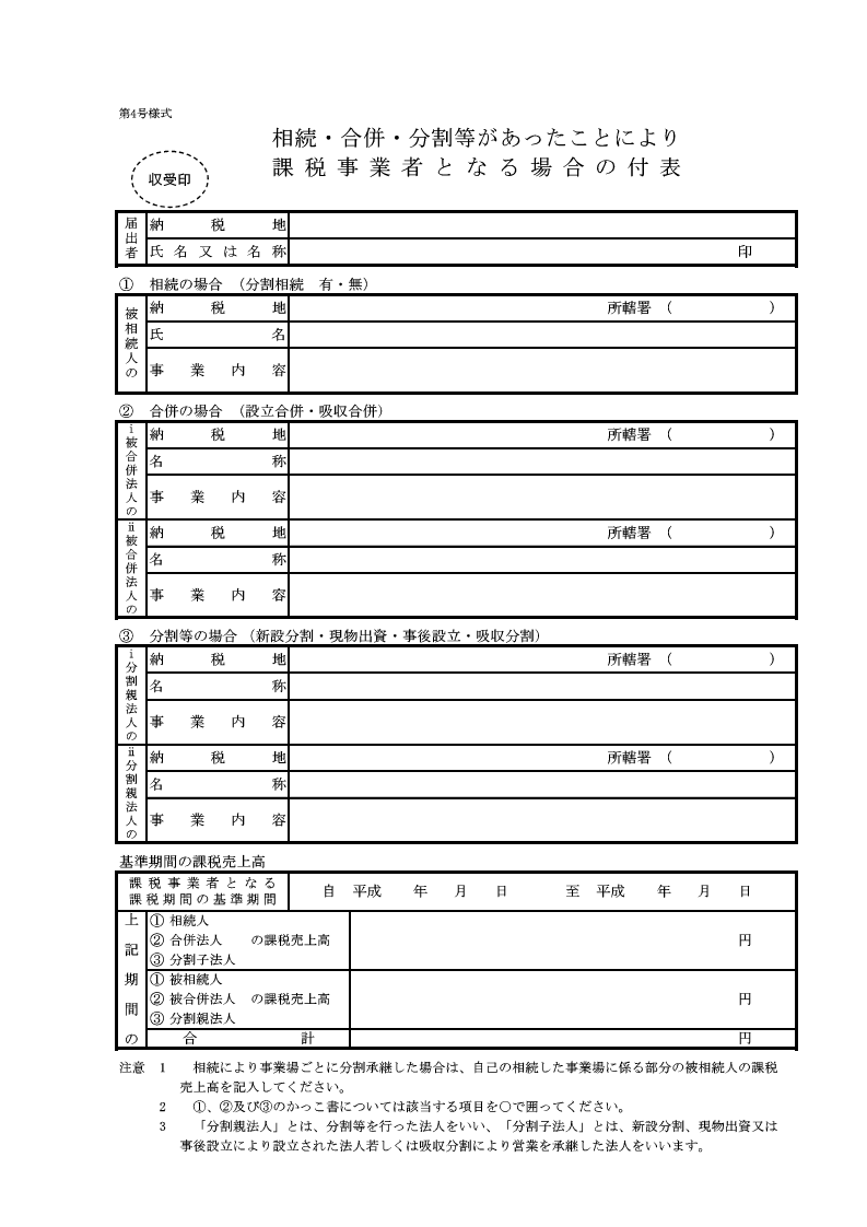 消費税課税事業者届出書 付表